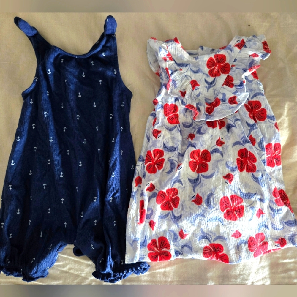 Carters Floral and Anchor Baby Romper Set Size 6months
